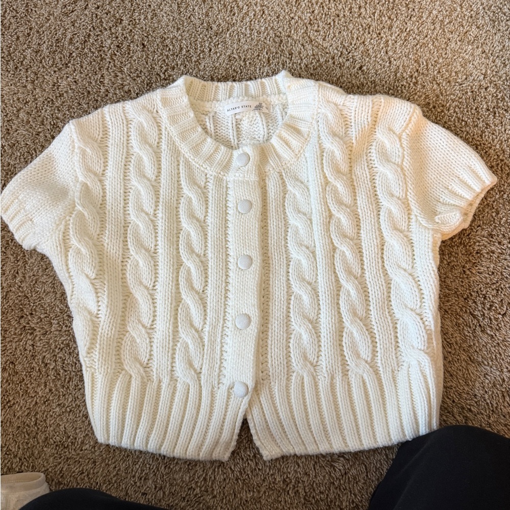 Altar'd State White Cable Knit Cardigan